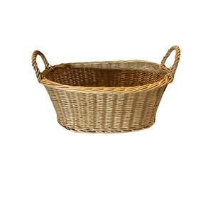 Large Oval Wicker Basket w/ Handles Farmhouse Storage Blanket Basket 15 X 9 X 9”
